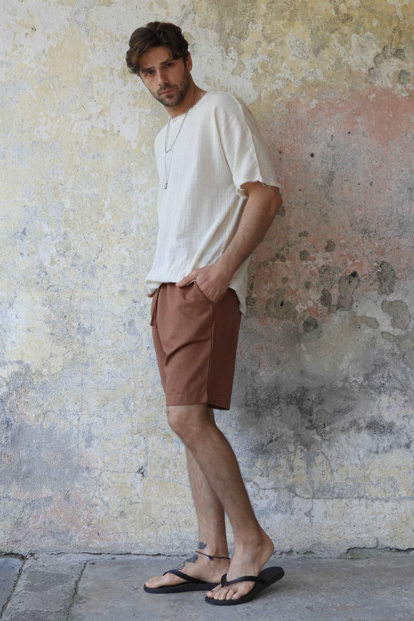 Odana's | Sustainable Gifts | BOREAS Linen Blend Shorts Man (Brown, Almond Green, Dark Gray) | Linen Pants | Sustainable Fashion