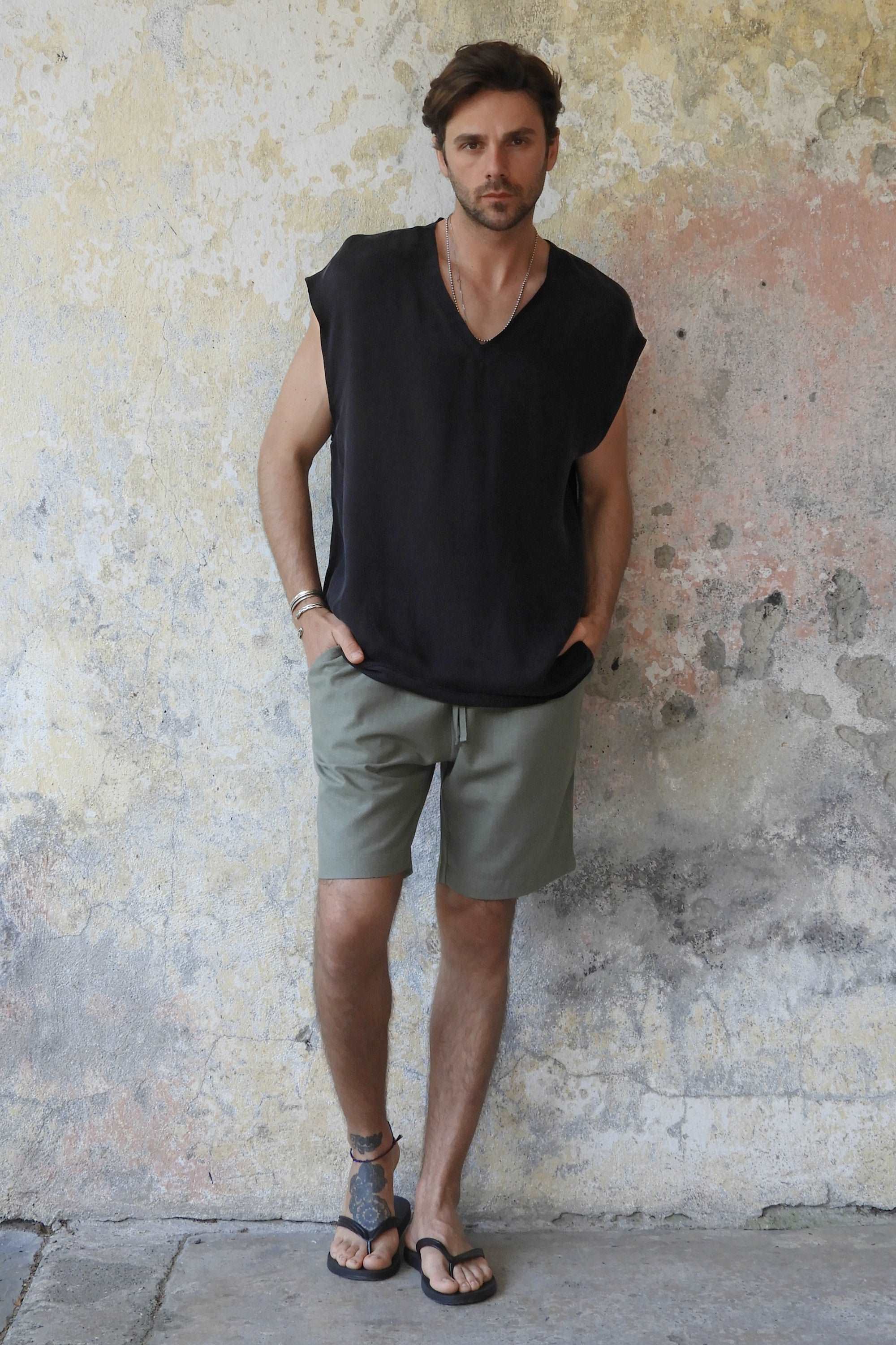 Sustainable  | BOREAS Linen Blend Shorts Man (Brown, Almond Green, Dark Gray) by Odana's