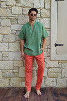 Odana's | Sustainable Gifts | ARCHEUS Organic Cotton Double Gauze Shirt (Green, Black) | Shirts | Sustainable Fashion