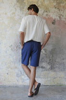 Odana's | Sustainable Gifts | BOREAS Linen Blend Shorts Man (Indigo Blue, Windsor Tan) | Linen Pants | Sustainable Fashion