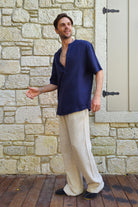 Odana's | Sustainable Gifts | ARCHEUS Organic Cotton Double Gauze Shirt (Dark Blue, Baby Blue) | Shirts | Sustainable Fashion