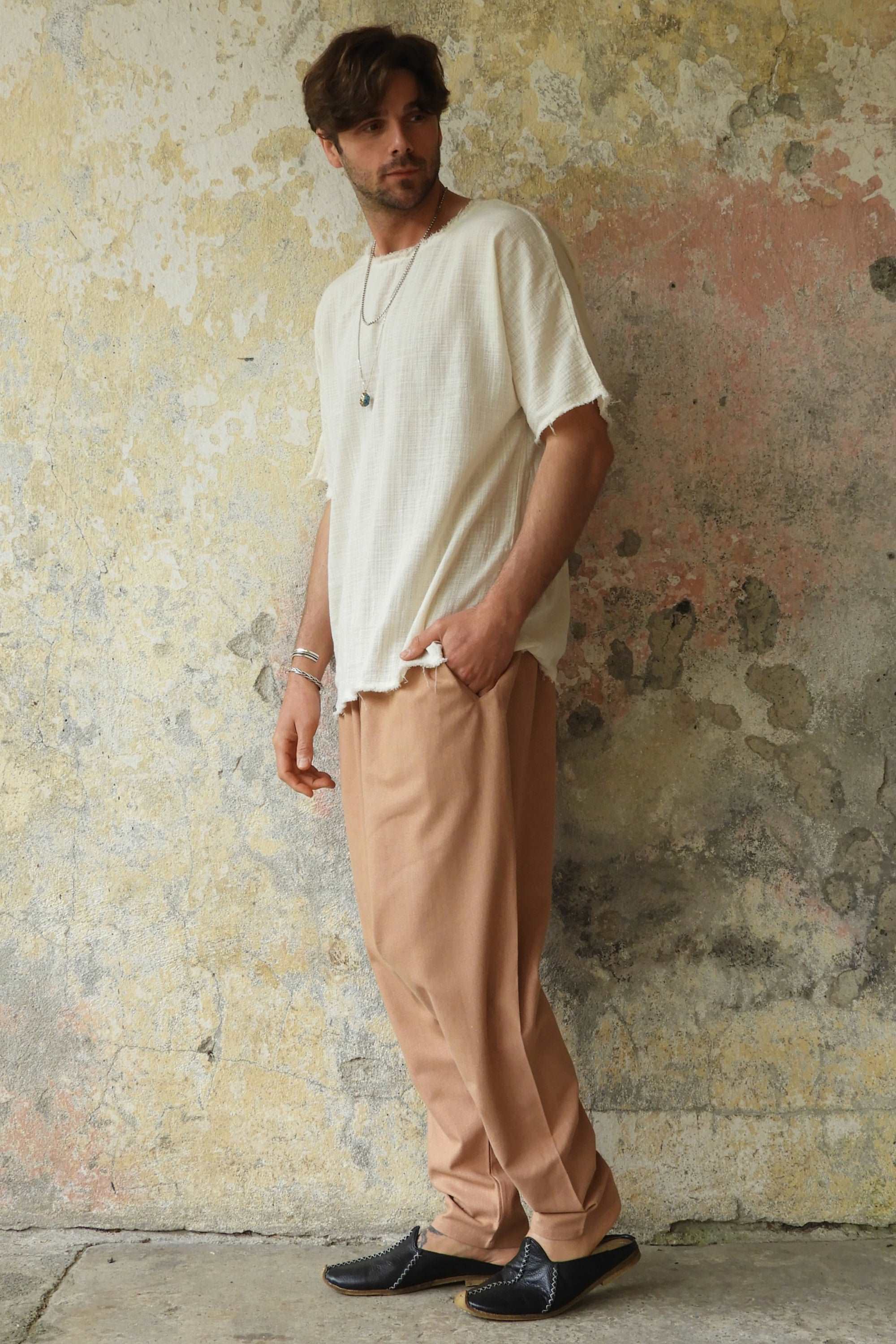 Sustainable  | MOON Gender Neutral Linen Blend Harem Pants (Black, Tan) by Odana's