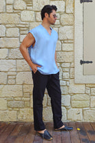 Men’s smart casual summer shirt in light blue cupro fabric