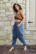 Odana's | Sustainable Gifts | TRIBAL Women's Organic Gauze Cotton Harem Pants (Light Indigo Blue,Mustard) | Harem Pants | Sustainable Fashion
