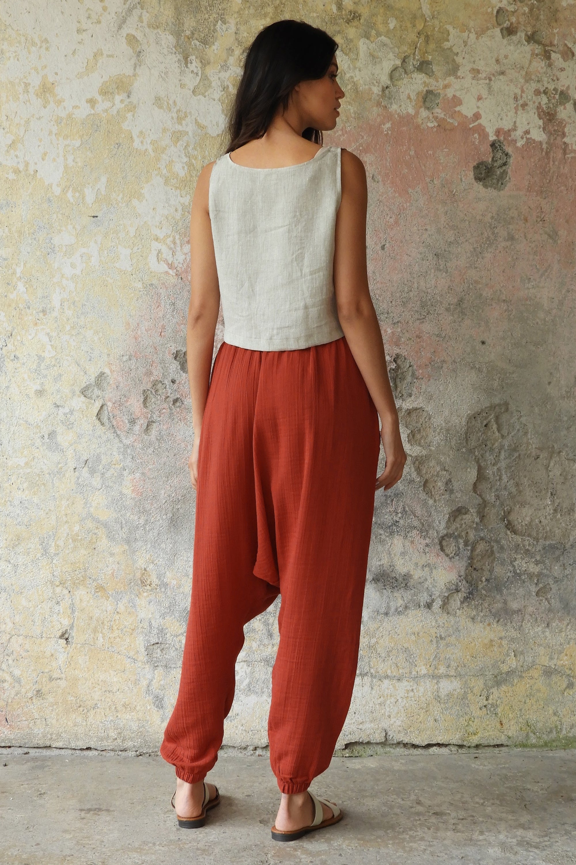 Sustainable  | TRIBAL Women's Gauze Cotton Harem Pants (Red, Sage Green) by Odana's