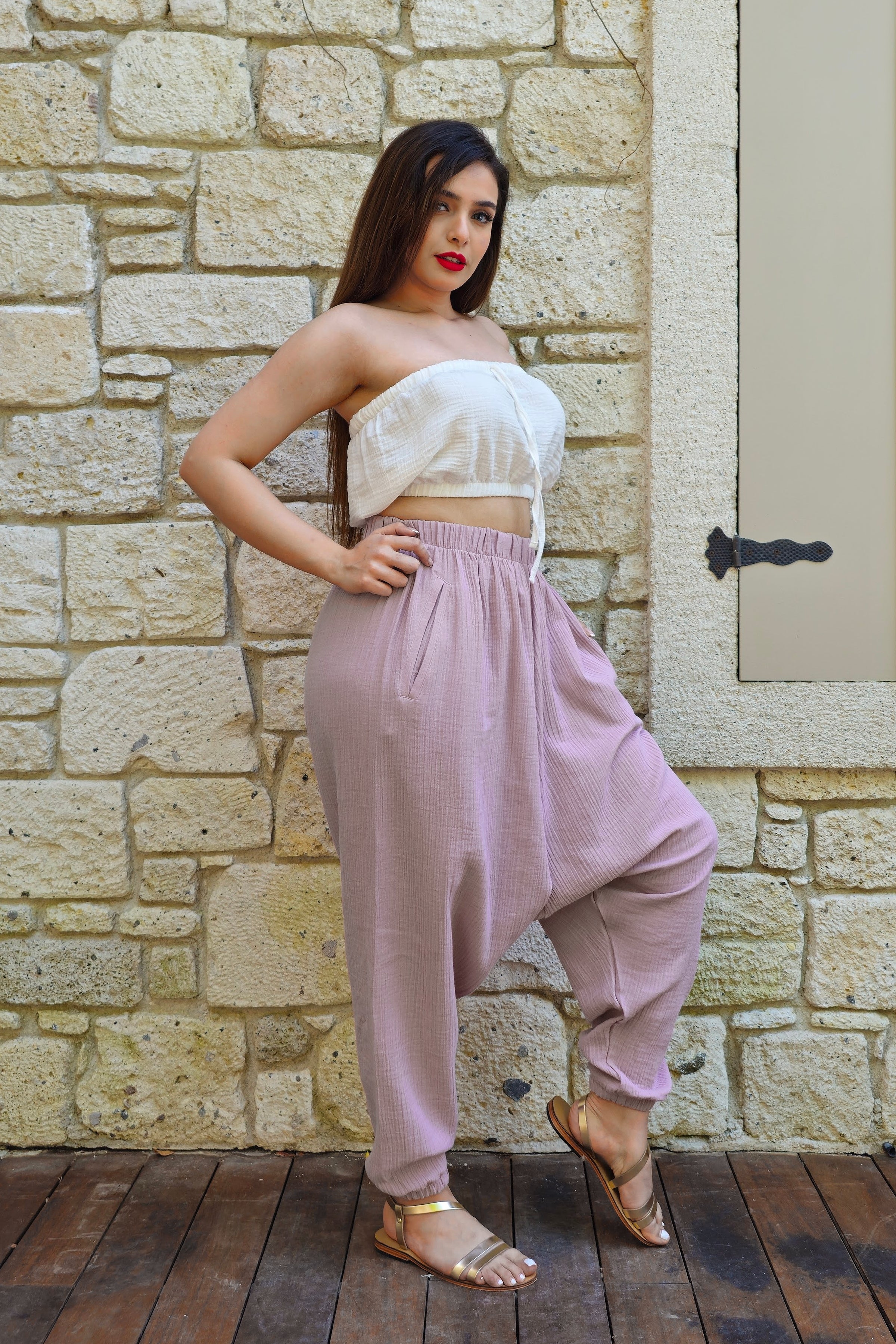 Odana's | Sustainable Gifts | TRIBAL Organic Gauze Cotton Harem Pants - Plus Size (Lilac) | Harem Pants | Sustainable Fashion
