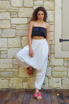 Odana's | Sustainable Gifts | TRIBAL Women's Organic Gauze Cotton Harem Pants (White) | Harem Pants | Sustainable Fashion