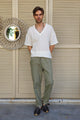 Odana's | Sustainable Gifts | POSEIDON Eco-Friendly Linen & Cotton Blend Drawstring Pants (Windsor Tan, Green Almond) Green Almond | POSEIDON Eco-Friendly Linen & Cotton Blend Drawstring Pants | Sustainable Fashion