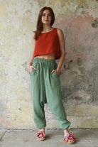 Odana's | Sustainable Gifts | TRIBAL Women's Organic Gauze Cotton Harem Pants (Green) | Harem Pants | Sustainable Fashion