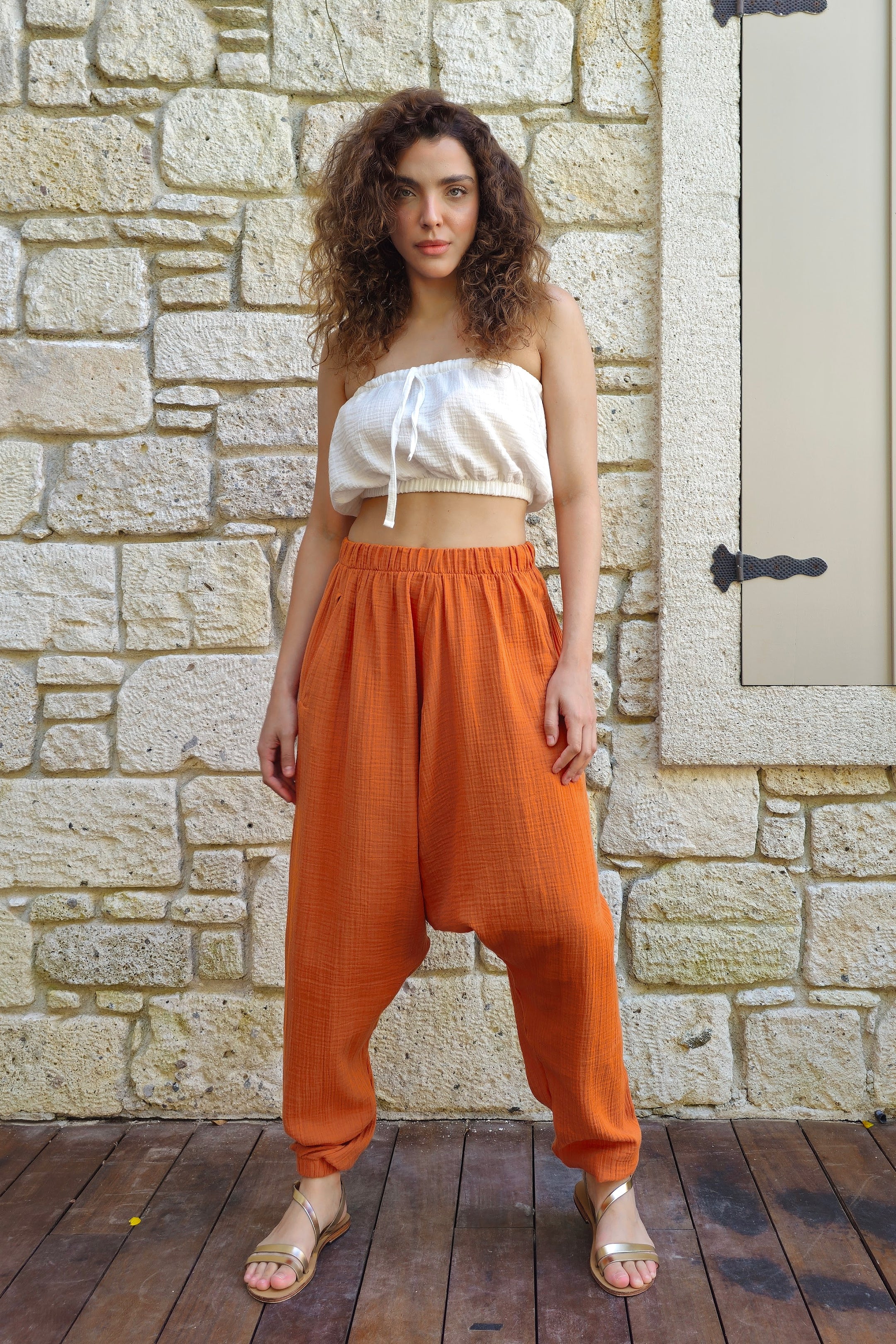 Odana's | TRIBAL Women's Gauze Cotton Harem Pants (Orange) Orange | Harem Pants | Sustainable Fashion
