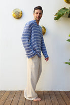 Odana's | Sustainable Gifts | ZEUS STRIPES Organic Double Gauze Shirt (Light Indigo Blue) | Shirts | Sustainable Fashion