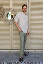 Odana's | Sustainable Gifts | ZEUS STRIPES Organic Double Gauze Shirt (Light Cream) | Shirts | Sustainable Fashion