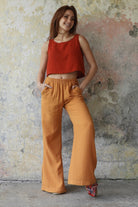 Odana's | Sustainable Gifts | PALAZZO Women's 2Layer Organic Gauze Cotton Pants (Red, Dark Blue, Caramel, Sage Green) | Palazzo Pants | Sustainable Fashion
