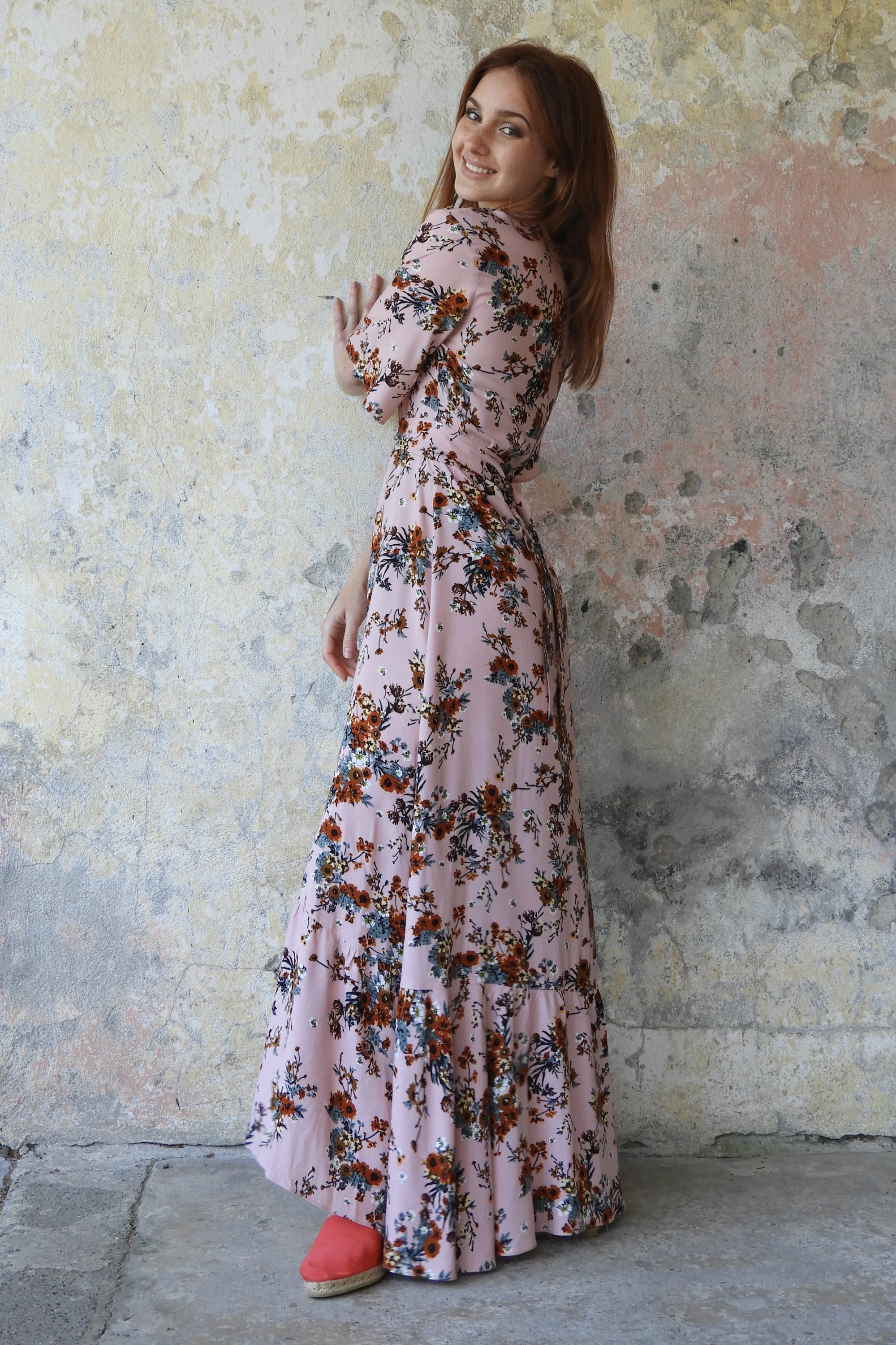 Odana's | PEONY Floral Wrap Dress Pink | Maxi Dress | Sustainable Fashion