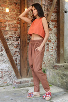 Odana's | Sustainable Gifts | MOON Women's Linen Blend Harem Pants (Brown) | Linen Harem Pants | Sustainable Fashion