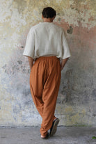 Odana's | Sustainable Gifts | MOON Gender Neutral Linen Blend Harem Pants (Windsor Tan, Burnt Orange) | Linen Harem Pants | Sustainable Fashion