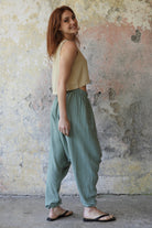 Odana's | Sustainable Gifts | TRIBAL Women's Organic Gauze Cotton Harem Pants (Red, Sage Green) | Harem Pants | Sustainable Fashion