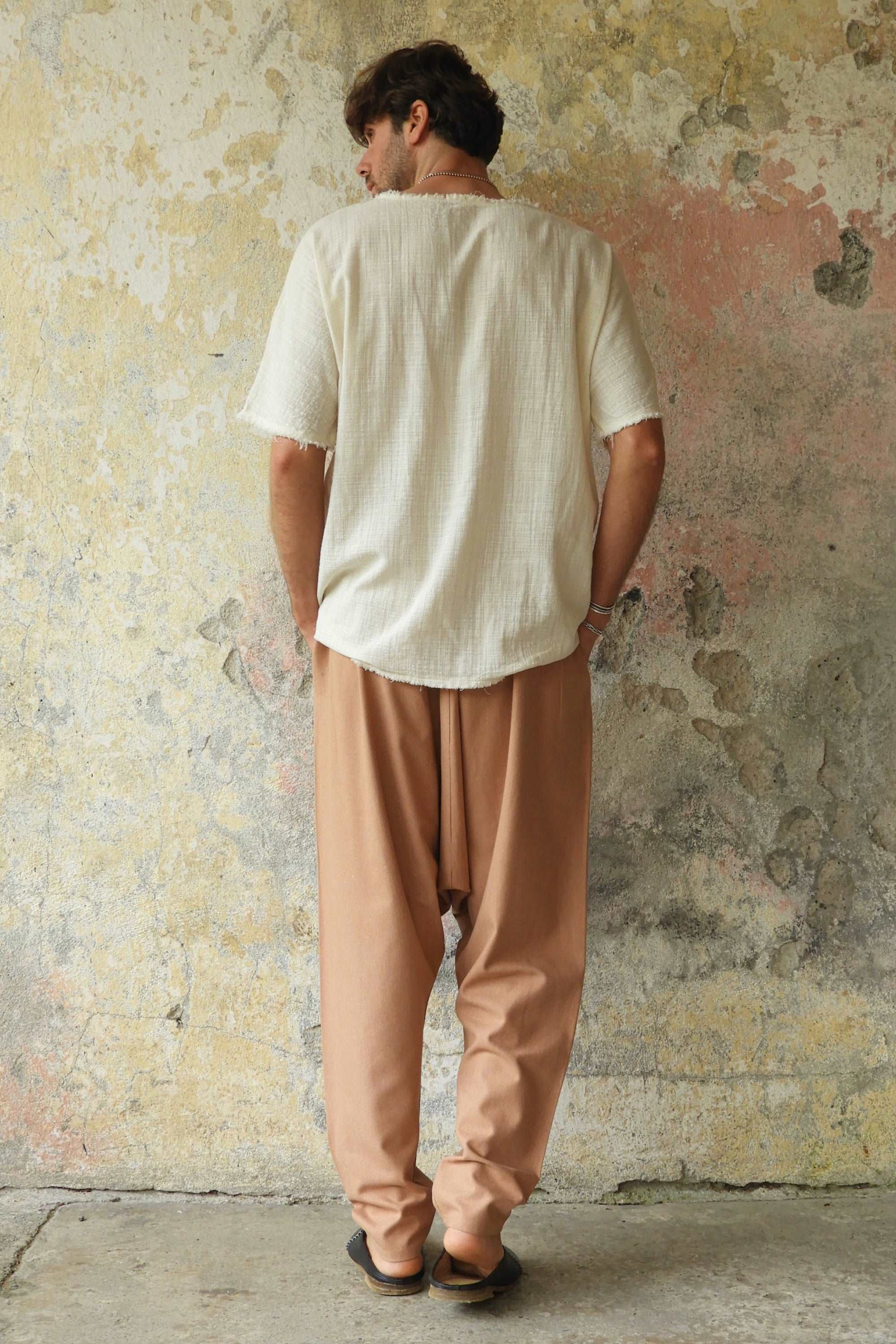 MOON Men's Linen Blend Harem Pants (Windsor Tan, Burnt Orange) - XS / Short  / Windsor Tan