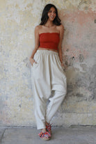 Odana's | Sustainable Gifts | MOON Women's Linen Blend Harem Pants (Beige, Indigo Blue) | Linen Harem Pants | Sustainable Fashion