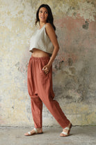 Odana's | Sustainable Gifts | MOON Women's Linen Blend Harem Pants (Terra Cotta, Almond Green) | Linen Harem Pants | Sustainable Fashion