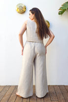 breathable beige linen pants women side view