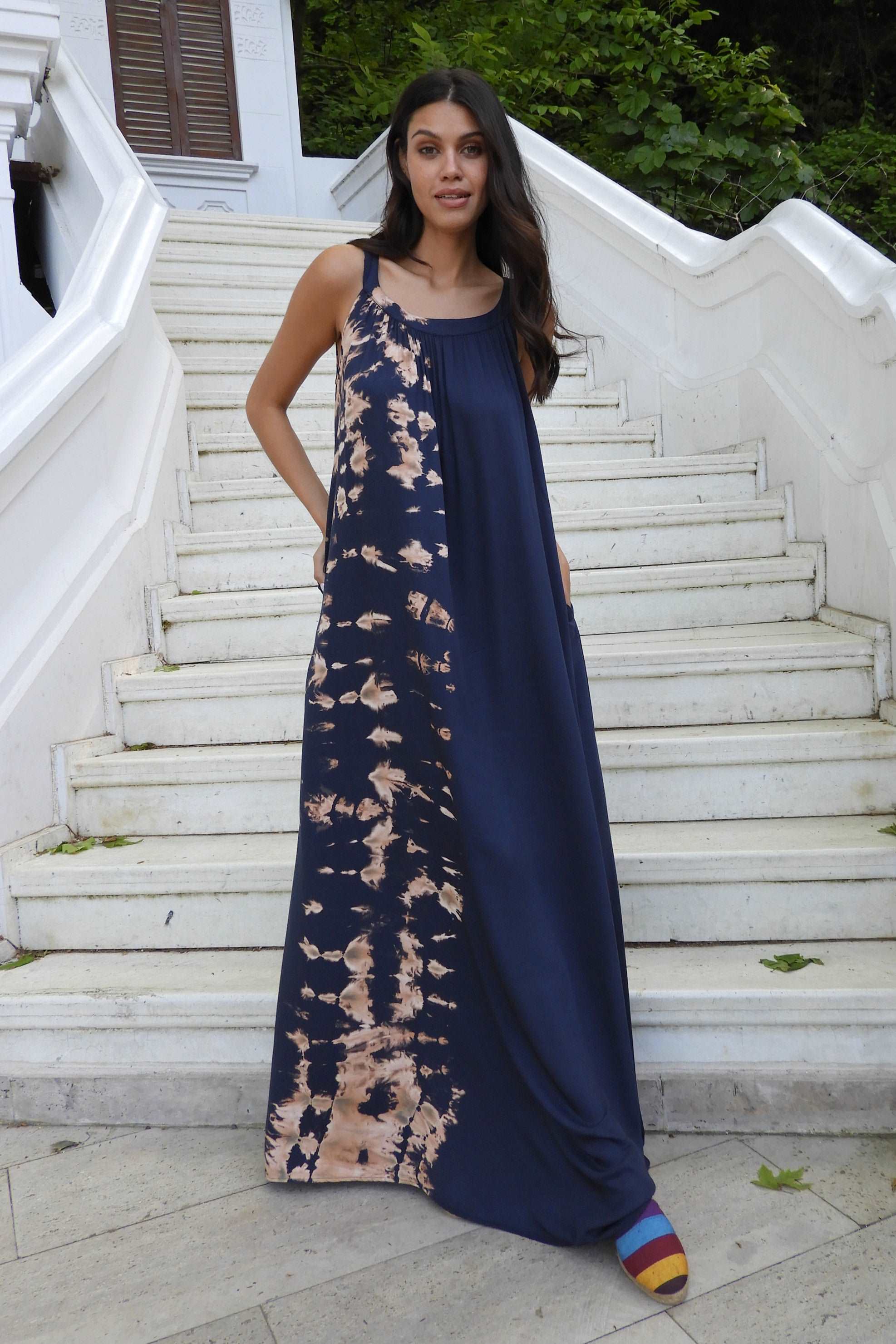 Odana's | California | Artistry in Blue: Handmade Tie-Dye Maxi Dress S / Regular / Tie-Dye Odana's | CALIFORNIA | Artistry in Blue: Handmade Tie-Dye Maxi Dress