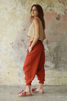 Odana's | Sustainable Gifts | GAIA Women's Organic Gauze Cotton Harem Pants (Red, Terra Cotta, Caramel) | Harem Pants | Sustainable Fashion