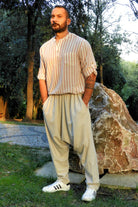 Odana's | Sustainable Gifts | MOON Gender Neutral Linen Blend Harem Pants (Beige, Indigo Blue) | Linen Harem Pants | Sustainable Fashion