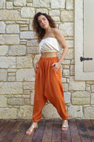 Odana's | Sustainable Gifts | TRIBAL Women's Organic Gauze Cotton Harem Pants (Orange) | Harem Pants | Sustainable Fashion