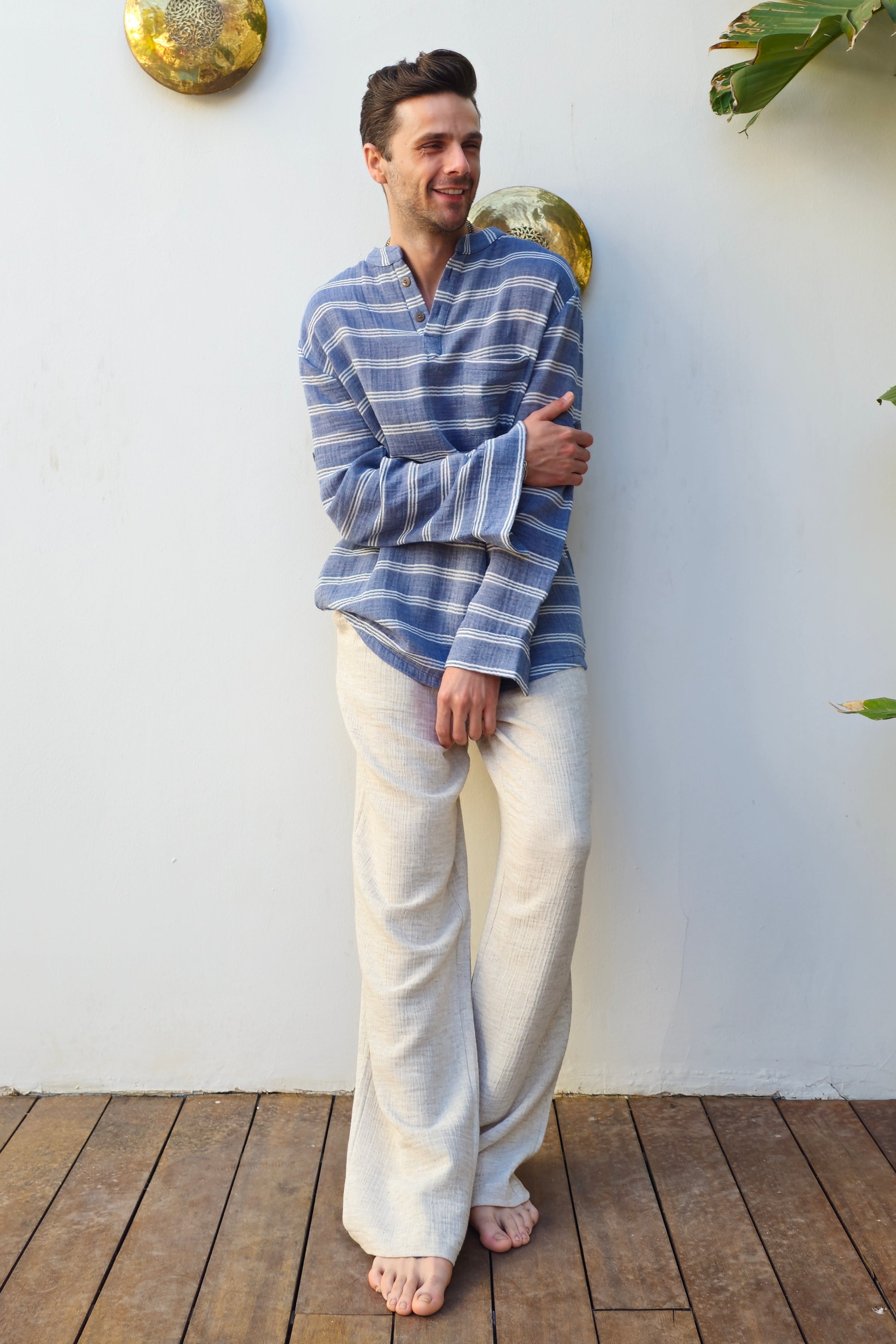 Odana's | ZEUS STRIPES Organic Double Gauze Shirt (Light Indigo Blue) | Shirts | Sustainable Fashion