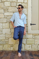 Odana's | Sustainable Gifts | ARCHEUS Organic Cotton Double Gauze Shirt (Dark Blue, Baby Blue) | Shirts | Sustainable Fashion