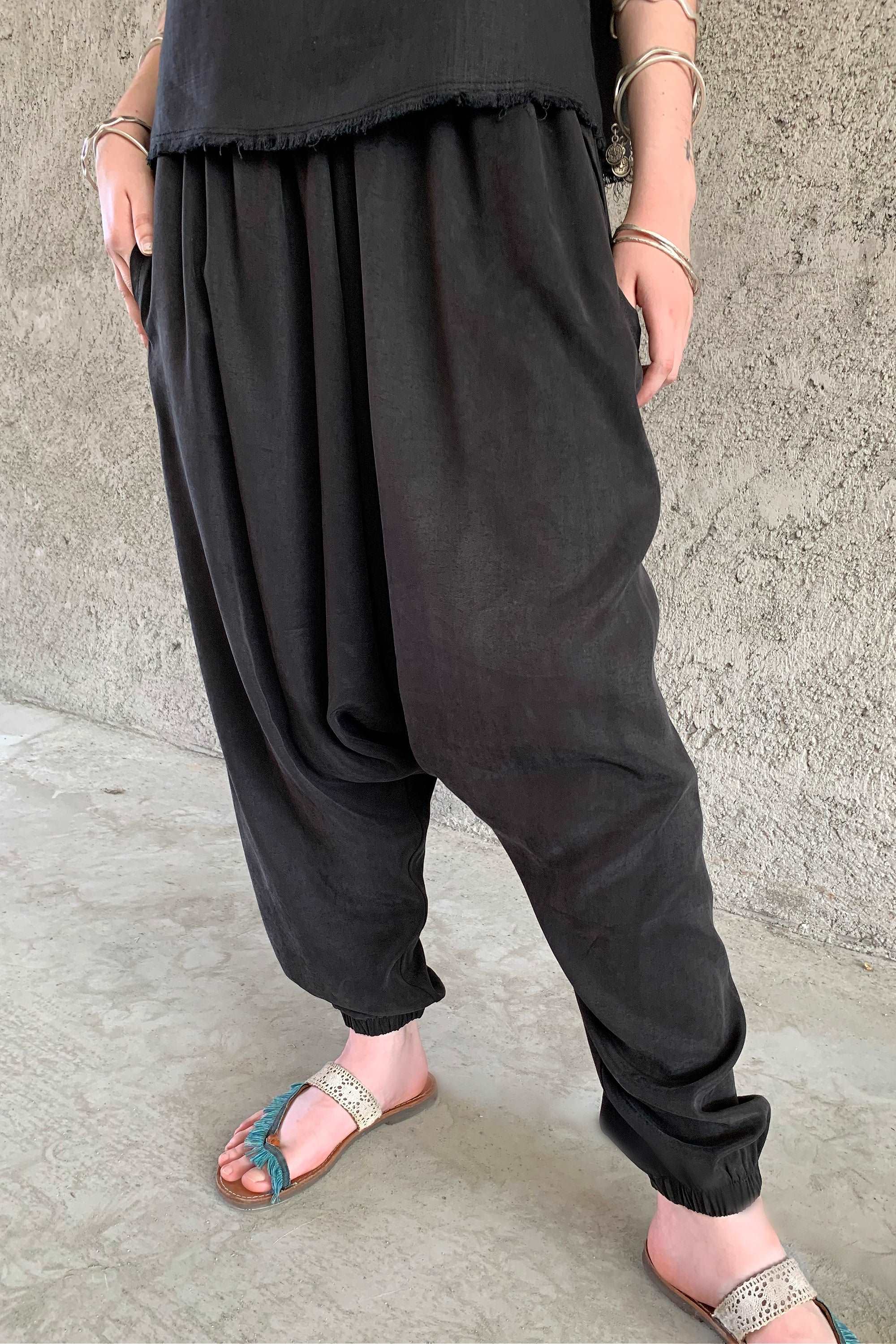 Odana's | Sustainable Gifts | BREATH Women's Organic Cotton Harem Pants (Black, Blue) Black | Harem Pants | Sustainable Fashion