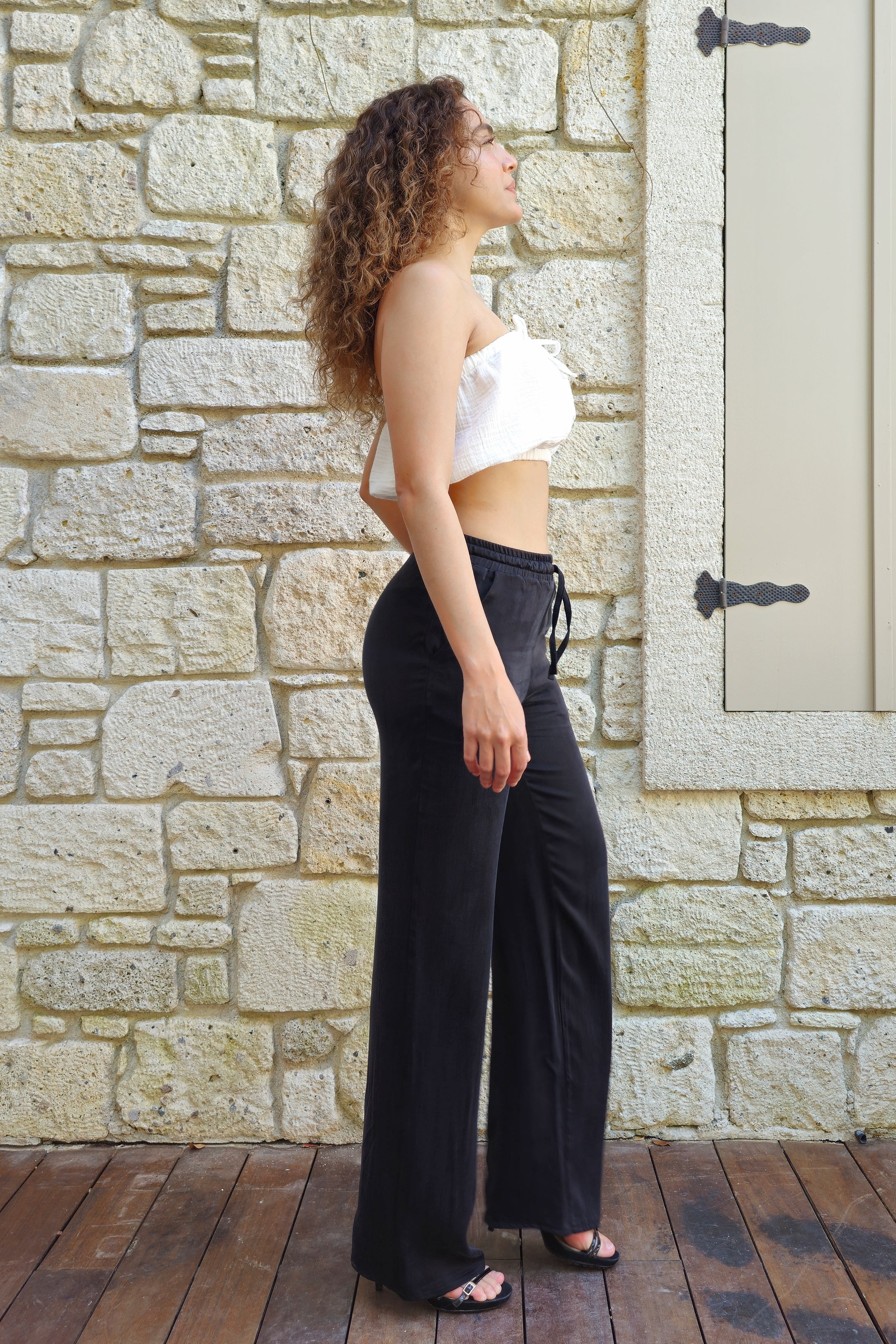 Odana's | Sustainable Christmas Gifts | SELENE Vegan Silk Pants in Black for Women | Hemp Pants | Sustainable Fashion