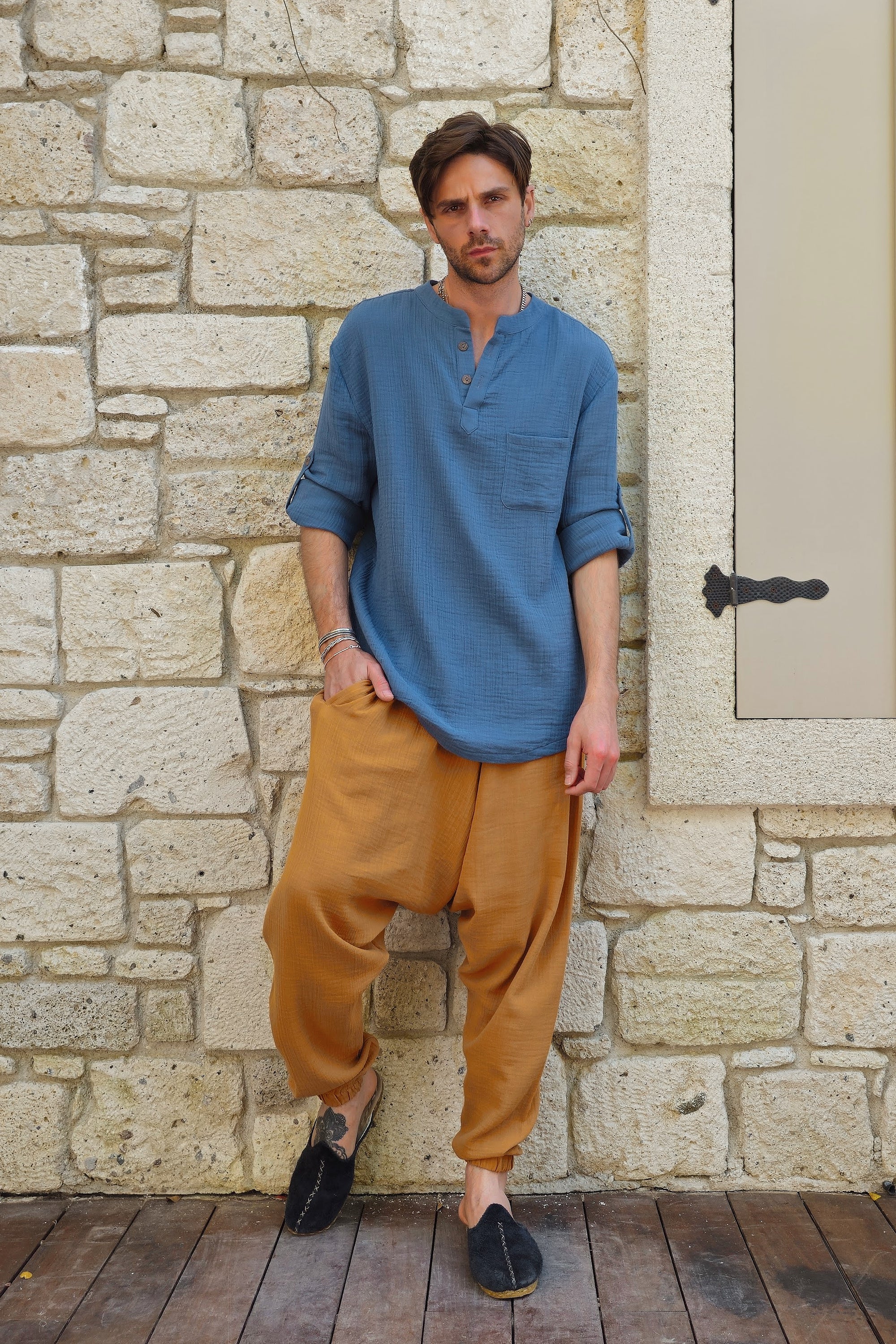 TRIBAL Harem Pants Men (Blue, Caramel)