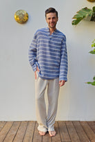 Odana's | Sustainable Gifts | ZEUS STRIPES Organic Double Gauze Shirt (Light Indigo Blue) | Shirts | Sustainable Fashion
