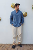 Odana's | Sustainable Gifts | ZEUS Men's Double Gauze Shirt (Light Indigo Blue) | Shirts | Sustainable Fashion