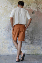 Odana's | Sustainable Gifts | BOREAS Linen Blend Shorts Man (Indigo Blue, Windsor Tan) | Linen Pants | Sustainable Fashion