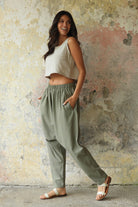 Odana's | Sustainable Gifts | MOON Women's Linen Blend Harem Pants (Terra Cotta, Almond Green) | Linen Harem Pants | Sustainable Fashion