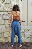 Odana's | Sustainable Gifts | TRIBAL Women's Organic Gauze Cotton Harem Pants (Light Indigo Blue,Mustard) | Harem Pants | Sustainable Fashion