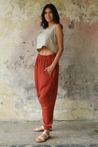 Odana's | Sustainable Gifts | TRIBAL Women's Organic Gauze Cotton Harem Pants (Red, Sage Green) | Harem Pants | Sustainable Fashion