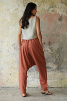 Odana's | Sustainable Gifts | MOON Gender Neutral Linen Blend Harem Pants (Terra Cotta, Almond Green) | Linen Harem Pants | Sustainable Fashion