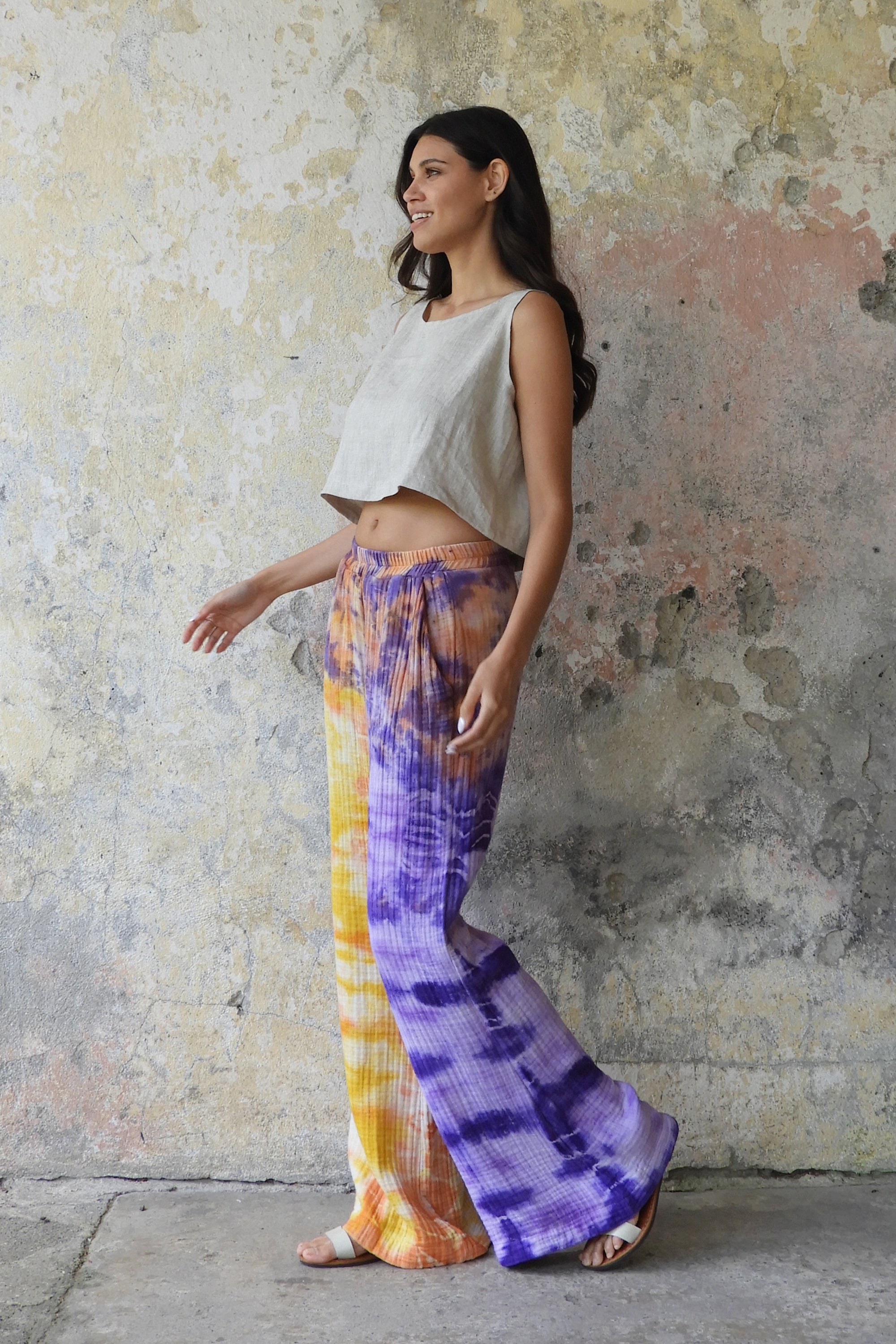 Hand Dyed Solid Wrap Pants, Lightweight and Flowy Wrap Around Pants, Soft  Cotton Palazzo Pants, Women's Boho Pants Front and Back Ties 