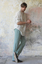 Odana's | Sustainable Gifts | DUNE Men's Organic Gauze Cotton Pants (Black, Sage Green) | Harem Pants | Sustainable Fashion
