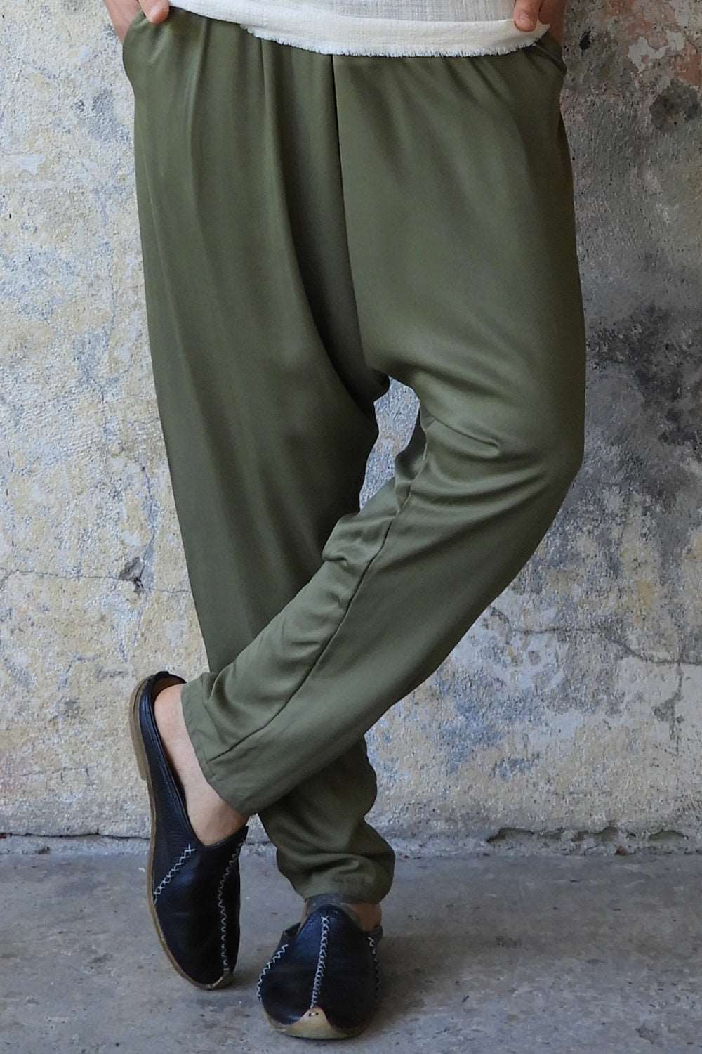 Odana's | Sustainable Gifts | BASIC Men's Harem Pants (Dark Cream, Army Green) Army Green | Harem Pants | Sustainable Fashion