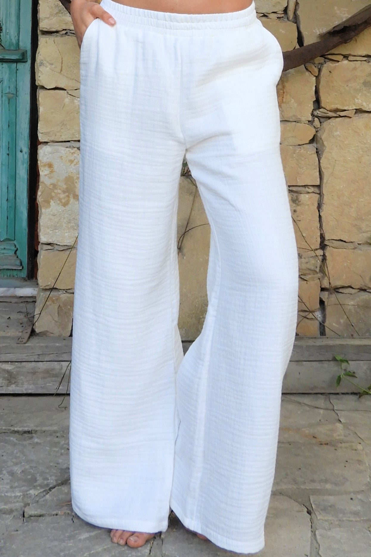 Odana's | Sustainable Gifts | PALAZZO Women's 4Layer Organic Gauze Cotton Pants White | Palazzo Pants | Sustainable Fashion