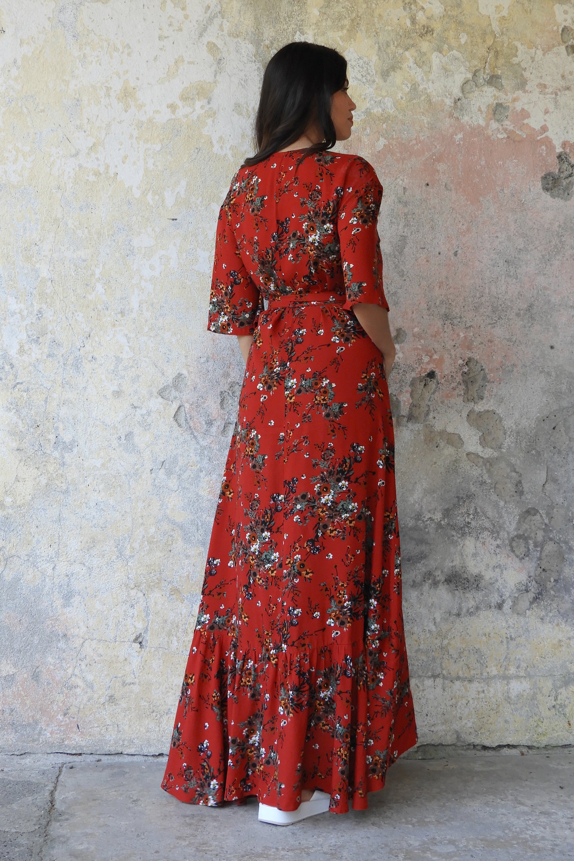 PEONY Floral Wrap Dress (Red)