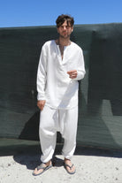 Odana's | Sustainable Gifts | TRIBAL Gender Neutral Organic Gauze Cotton Harem Pants (White) | Harem Pants | Sustainable Fashion
