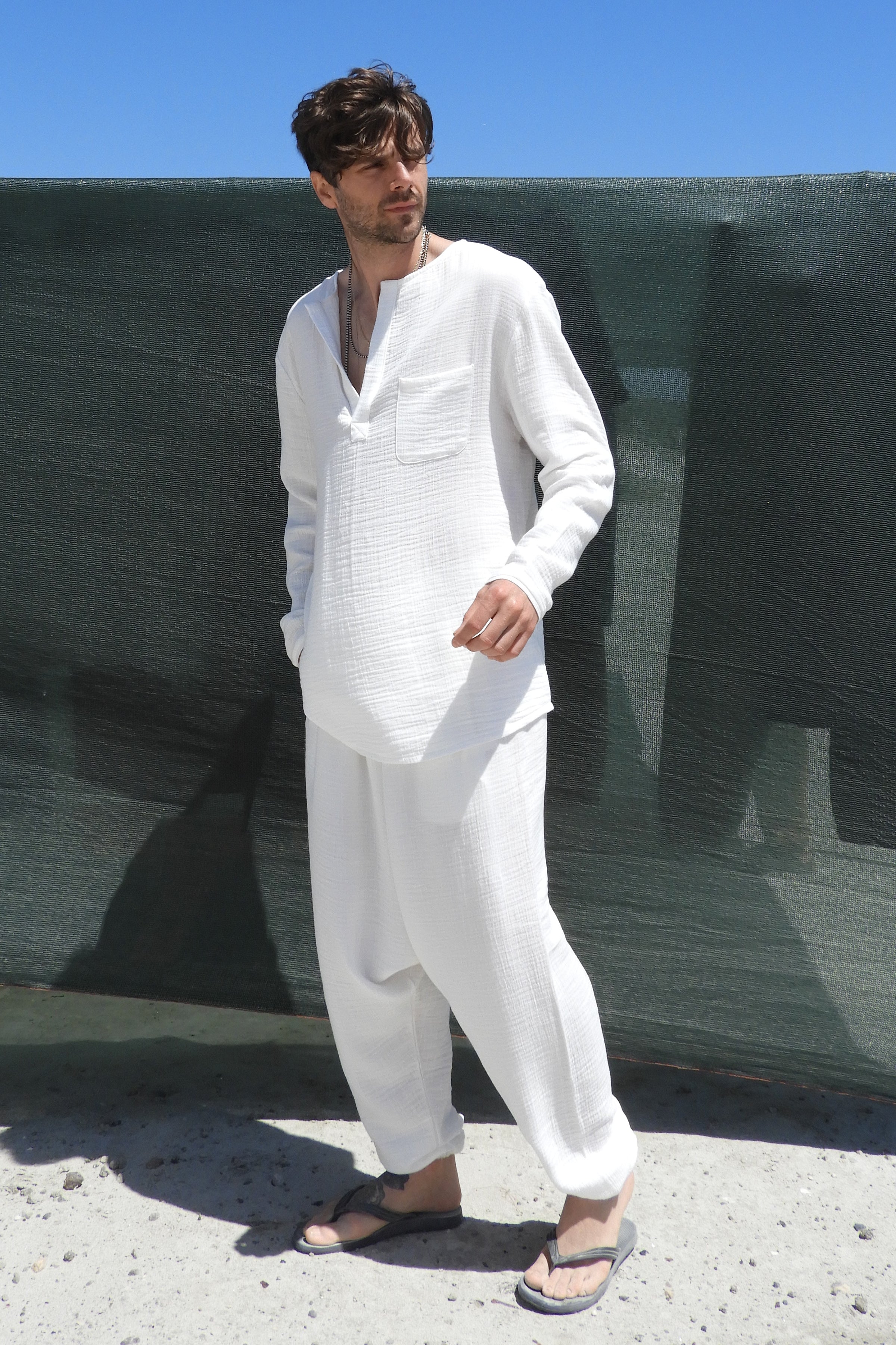 Odana's | TRIBAL Gender Neutral Organic Gauze Cotton Harem Pants (White) | Harem Pants | Sustainable Fashion