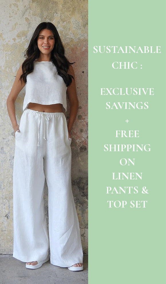 White linen pants and top set by odanas