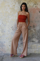 Odana's | Sustainable Gifts | TRINITY Linen Blend Women's Pants (Tan, Indigo Blue) | Linen Pants | Sustainable Fashion
